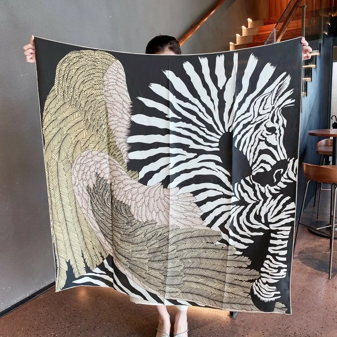 

Luxury 100% Twill Silk Scarf Women Fashion Fly Zebra Shawl Stole Sand Wash Hijab Kerchief Head Neck Bandana 105*105cm