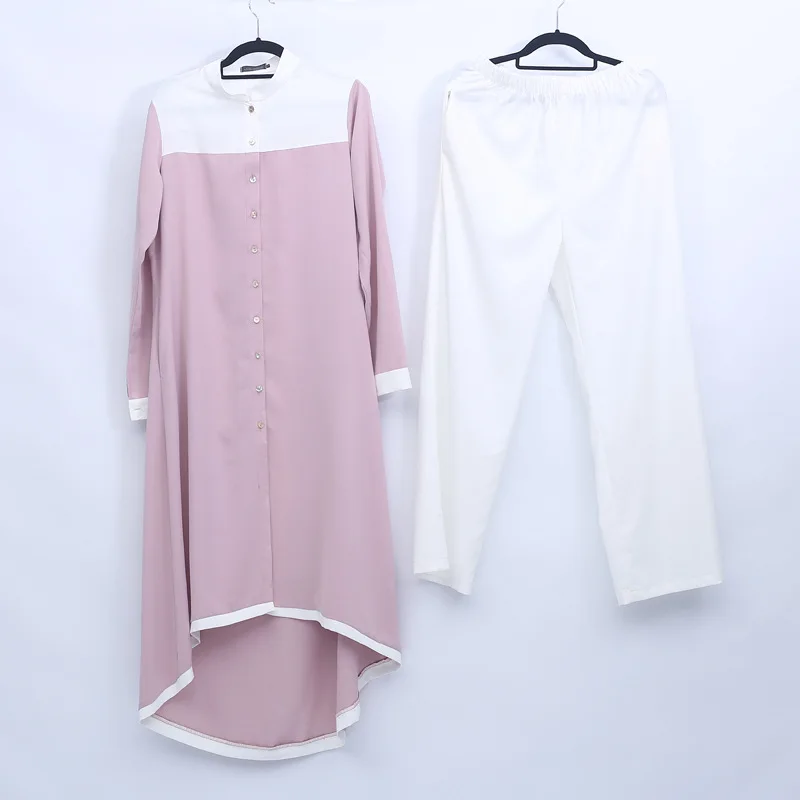 Шикарный мусульманский комплект размера плюс топ с длинными рукавами штаны