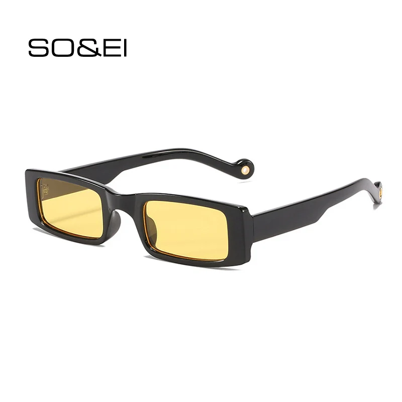 

SO&EI Fashion Small Rectangle Sunglasses Women Vintage Leopard Beige Eyewear Men Trending Shades UV400 Pink Yellow Sun Glasses