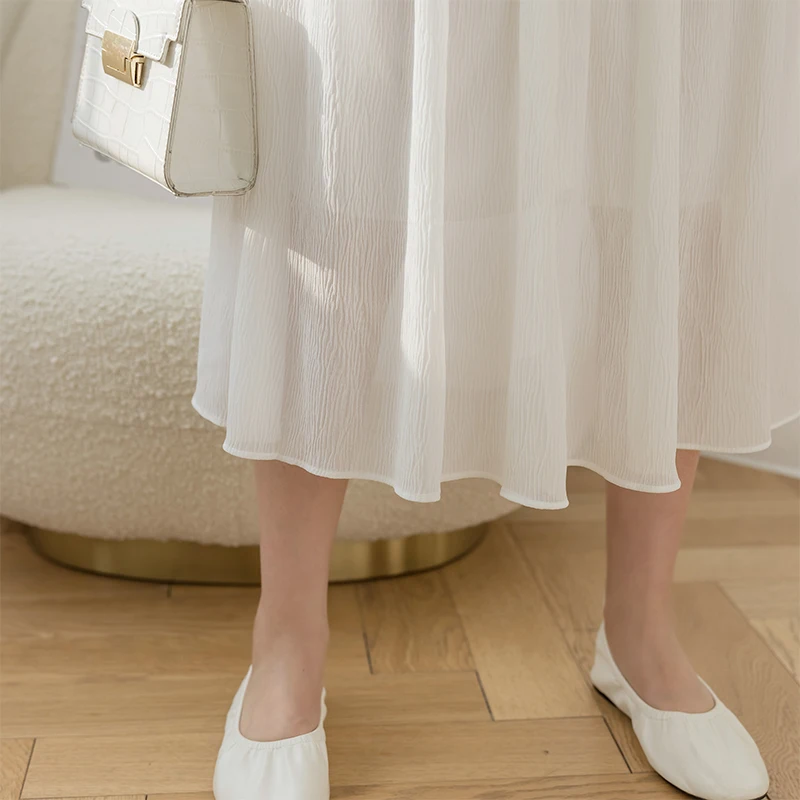 

Summer Chiffon Long Black Skirt Female Casual Korean Fashion Clothing Elegant Elastic High Waist Solid A-Line Skirts for Women