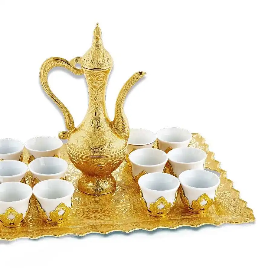 Aut&eacute;ntico juego de caf&eacute; Espresso &aacute;rabe Mırra, juego de cafetera Mırra, accesorios, juego de jarra Zamzam con decoraci&oacute;n del hogar para 12 por.-1