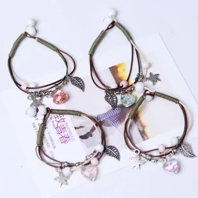 

Dried Flower Women's Hand Rope Real Flower Ladies Bracelet Hand-woven Student Girl Simple Love Bracelets Ceramic Bracelet