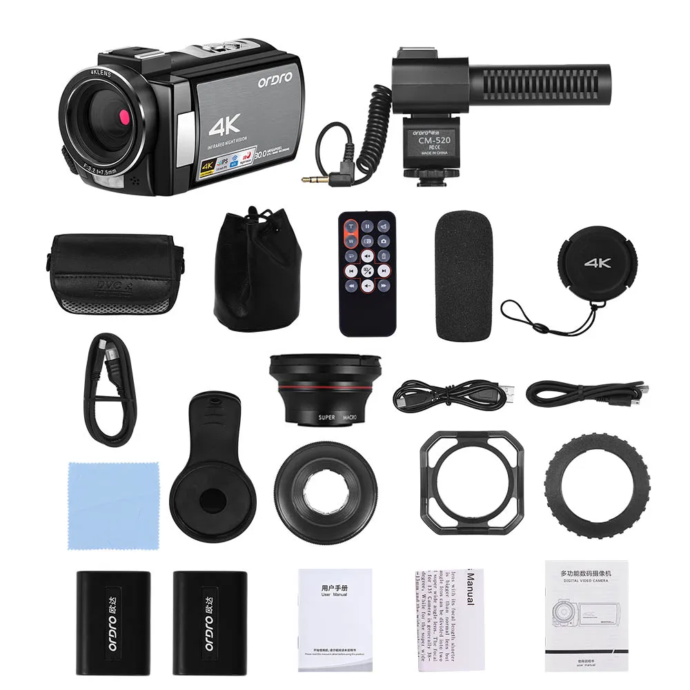ORDRO 4K WiFi Digital Video Camera Camcorder fotograficas DV 30MP 16X Zoom IR Night Vision photography accessories | Электроника