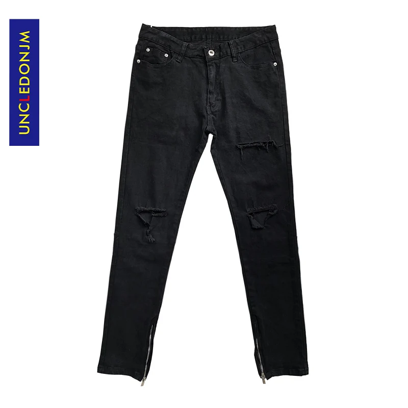 UNCLEDONJM высокое качество винтажные потертые джинсы байкерские модные черные в