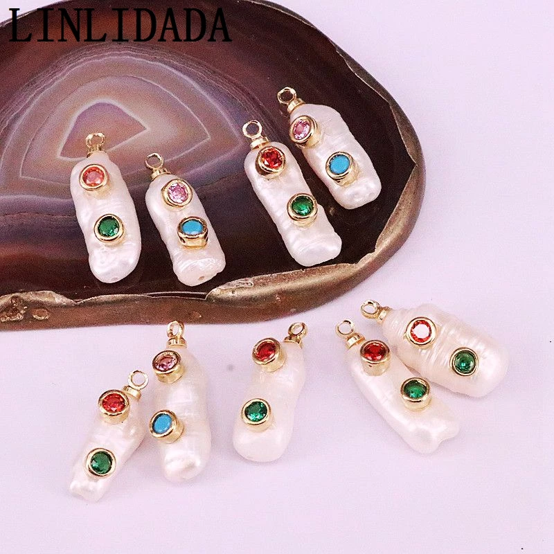 Подвеска из натурального белого жемчуга с фианитами 10 шт.|Подвески| |