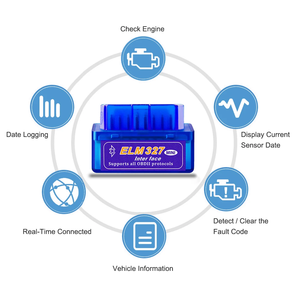 Bluetooth-совместимый V1.5 OBD2 ELM327 Автомобильный сканер Android Крутящий момент