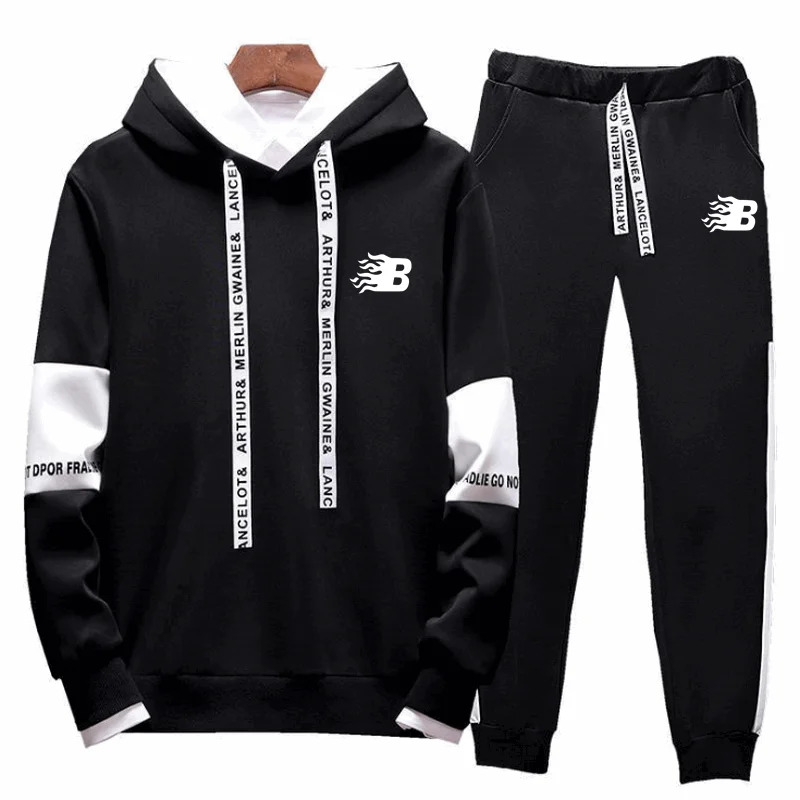 

2021 Spring And Autumn Hot Sale Men'S Casual Suit Letter Printing Sportswear Casual Hooded Sportswear Plus Pants 2-Piece Set
