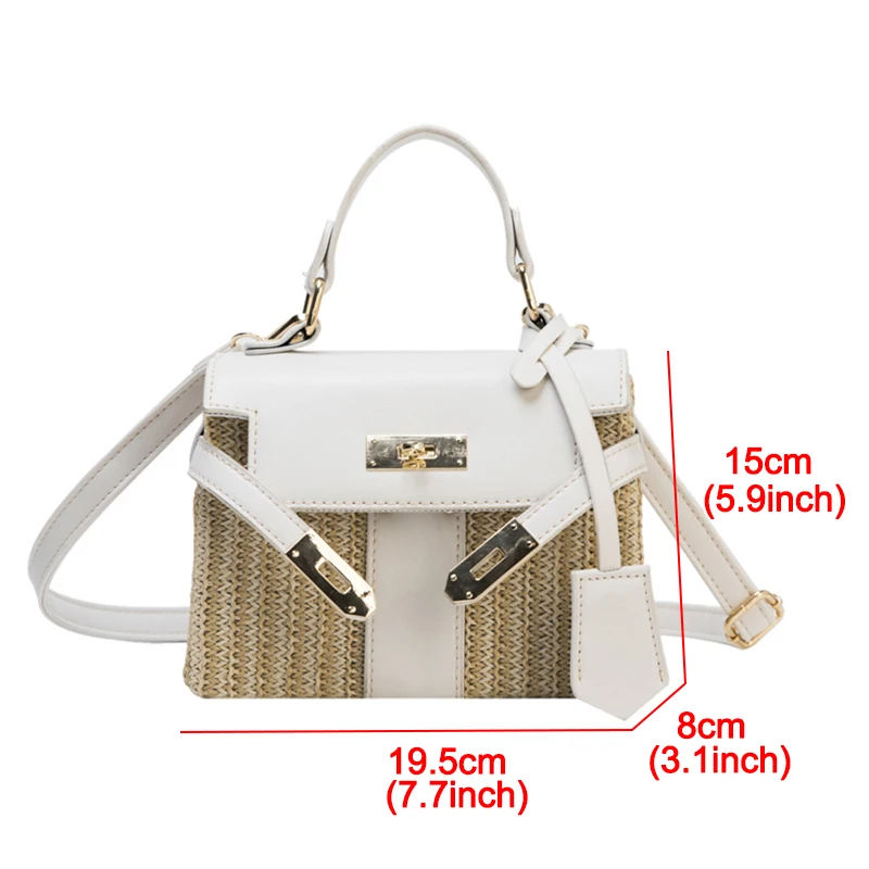 

Straw Splice PU Leather Shoulder Bag Women Handmade Rattan Handbags Women's Bag Bohemia Beach Crossbody Bags For Women Tote Bags