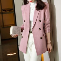 small blazer coat spring autumn korean vintage casual tops ladies button blazer suits woman slim notched yellow jacket coat