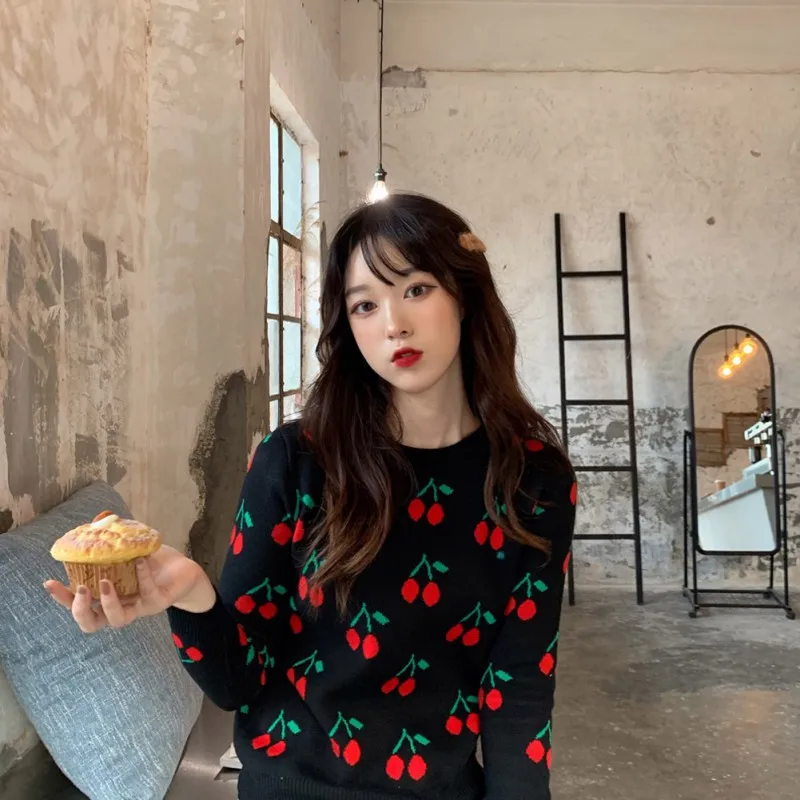 Женский свитер оверсайз с длинным рукавом винтажный трикотажный пуловер в стиле