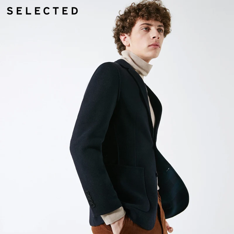 Выбранный мужской шерстяной сплошной цвет Slim-Fit Блейзер Бизнес случайный патч карман одежда S | 418408507 - Цвет: ELECTRIC BLUE