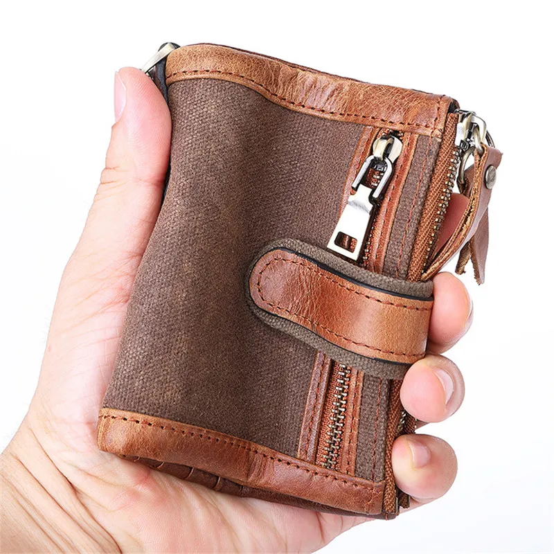 

Jojopugo Luxury Men Wallets RFID Chain Zipper & Hasp Genuine Cow Leather Purses & Wallet for Photo Card Holder Bifold Money Clip