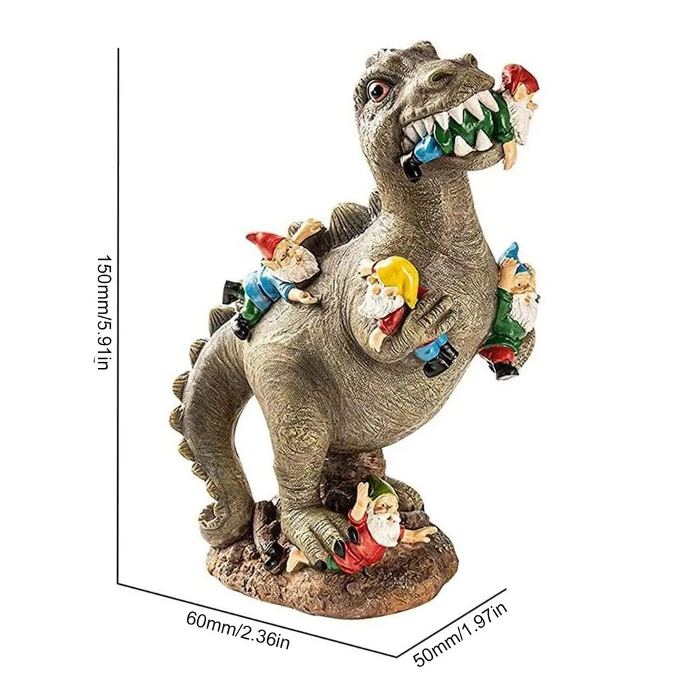 

Resin Dinosaur Dwarf Figurine Statue Lifelike Hilarious Eating Gnome Animal Sculpture 15cm Outdoor Home Garden Ornament