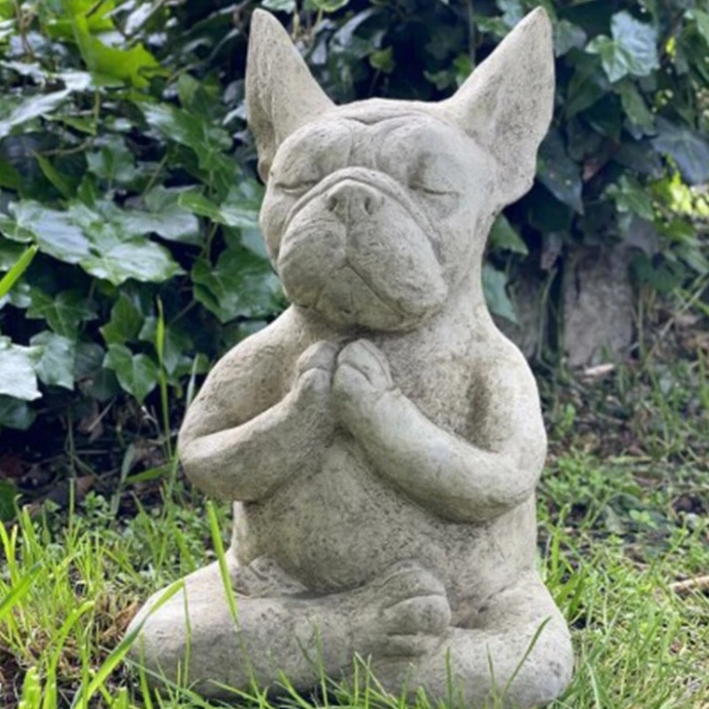 

Resin Meditation Dog Statue Yoga Pose Sitting French Bulldog Animal Figurine Prayer Collectible Garden Sculptures Decor