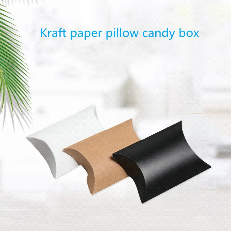 

Kraft Paper Pillow Box Three-color White Cardboard Gift Box with Twine Candy Box