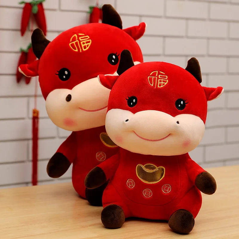 

Smile Gold Ingot Cows Cattle Year Mascot Plush Toy Chinese New Year Celebrate Cow Stuffed Animals Red Lucky Doll Christmas Gifts