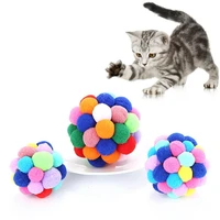 1pc pet products colorful handmade bell bouncing ball for cat 567cm soft cat toy ball interactive toys cat plush chew supplier