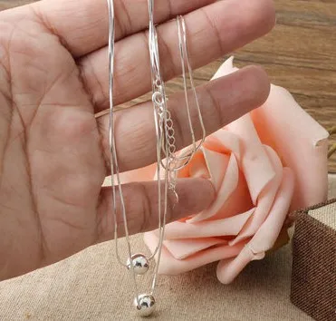 

pure silver 999 necklace 2 double chain with ball snake necklace for women 43cm