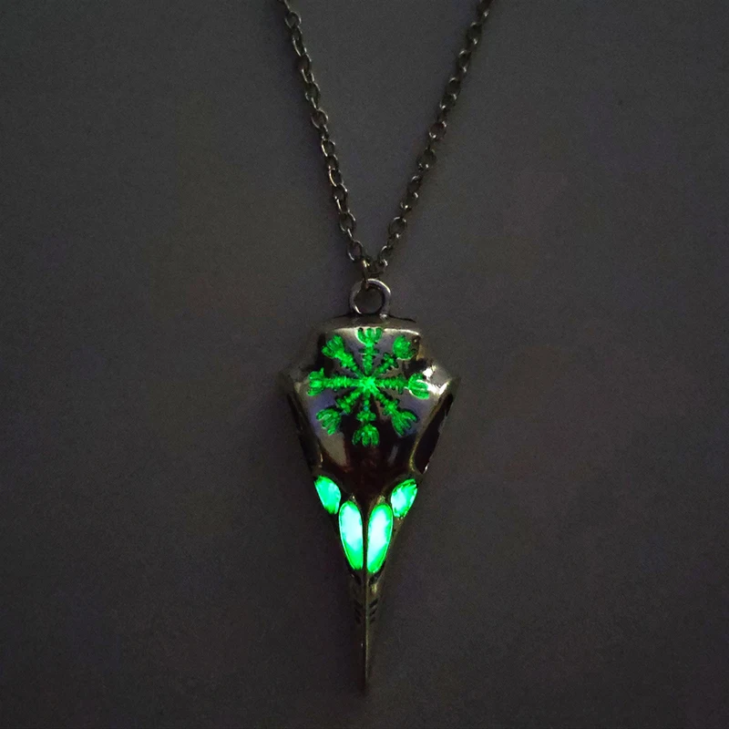 Silver green Кулон викинга голова ворона кости светящаяся подвеска на шею женщины мужчины Светящиеся в темноте ожерелье s для Хэллоуина Ювелирные изделия Подарки - Окраска металла: Silver green