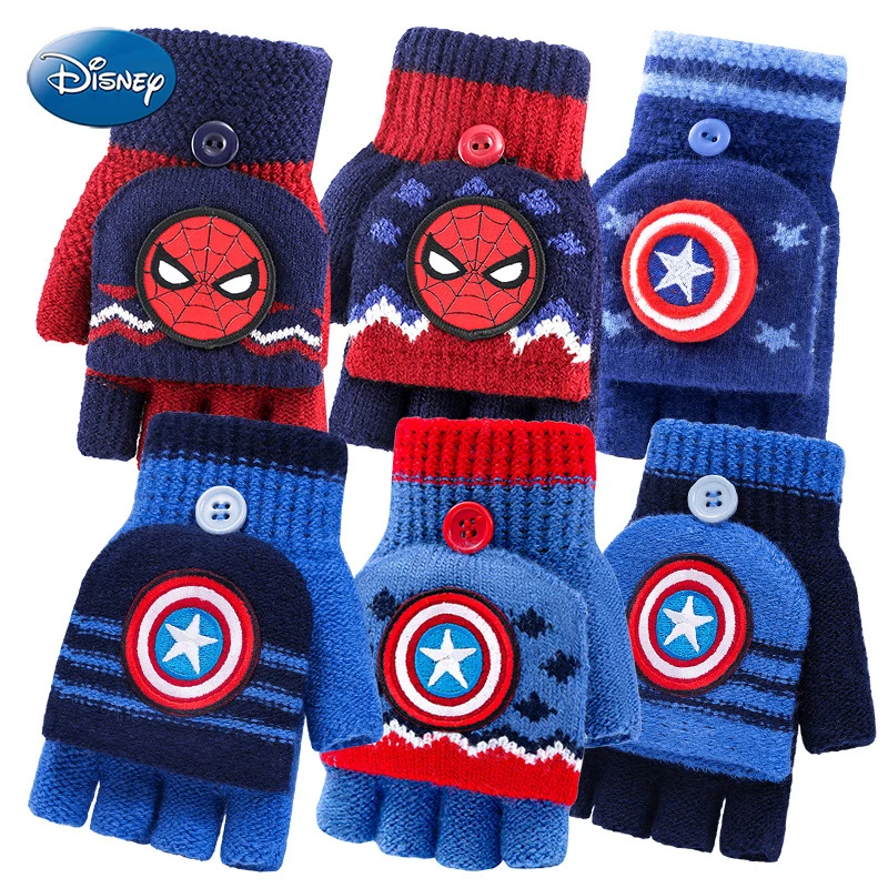 

Детские перчатки Disney Marvel, зимние теплые перчатки с пятью пальцами, бархатные Утепленные перчатки с принтом для мальчиков