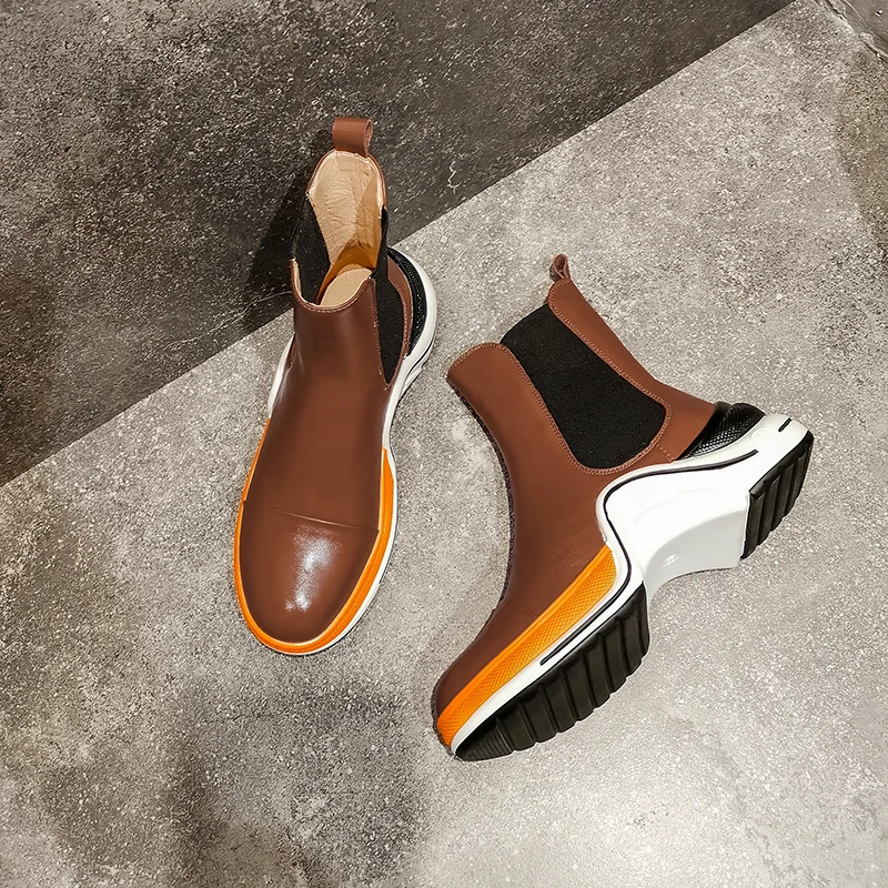 

ASUMER Plus size 34-43 New genuine leather boots slip on platform boots comfortable spring autumn shoes ladies ankle boots