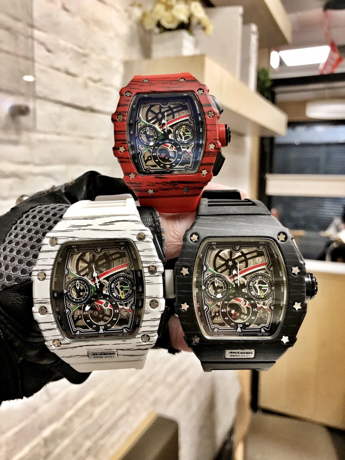 

Fashion Brand RM Women's Watch Casual Sport Chronograph Six stitches Silicone woman man steel calendar Quartz Wood grain Watches