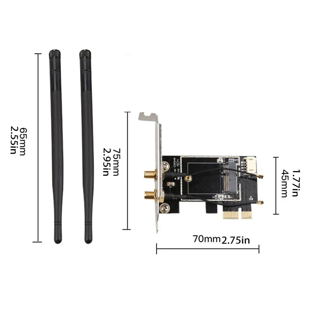 

PCI-E X1 to M.2 NGFF E-Key WiFi Wireless Network Adapter Converter Card with Bluetooth for Desktop PC
