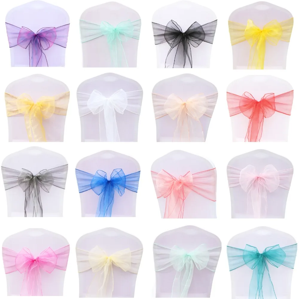 

100pcs/set Organza High Quality Chair Sashes Wedding Chair Knot Cover Decoration Chairs Bow band Belt Ties For Weddings Banquet