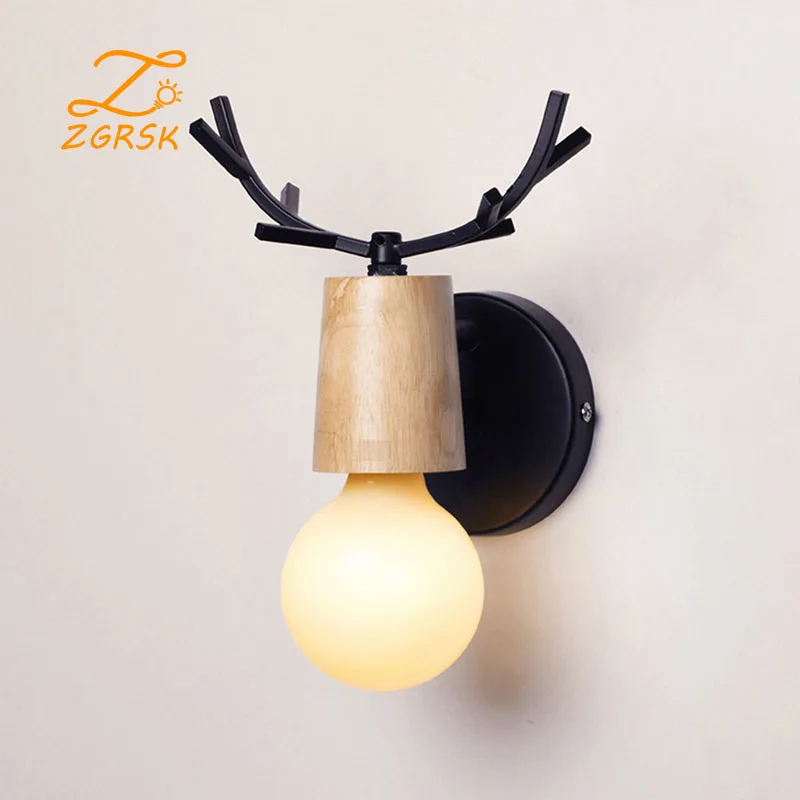 

Creative Antler Wall Lamp Fun Children's Bedroom Bedside Lamp High Quality Wooden Art Living Room Wall Lamp Staircase Lamp