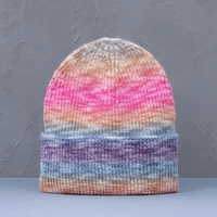 2021 new fashion tie dye winter beanie hat for women cashmere knitted beanie hat colorful skullies cap autumn fur hats