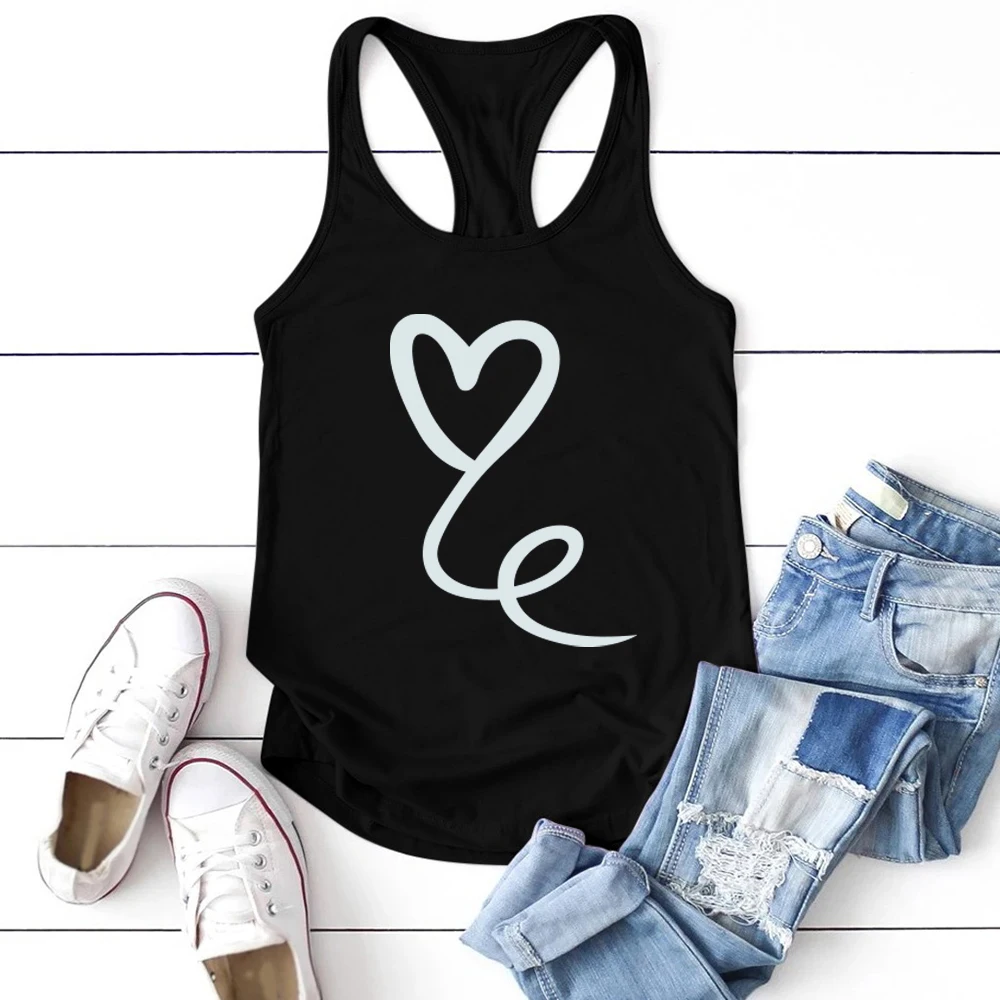 Майка женская с принтом сердец жилет без рукавов топ графическим и круглым