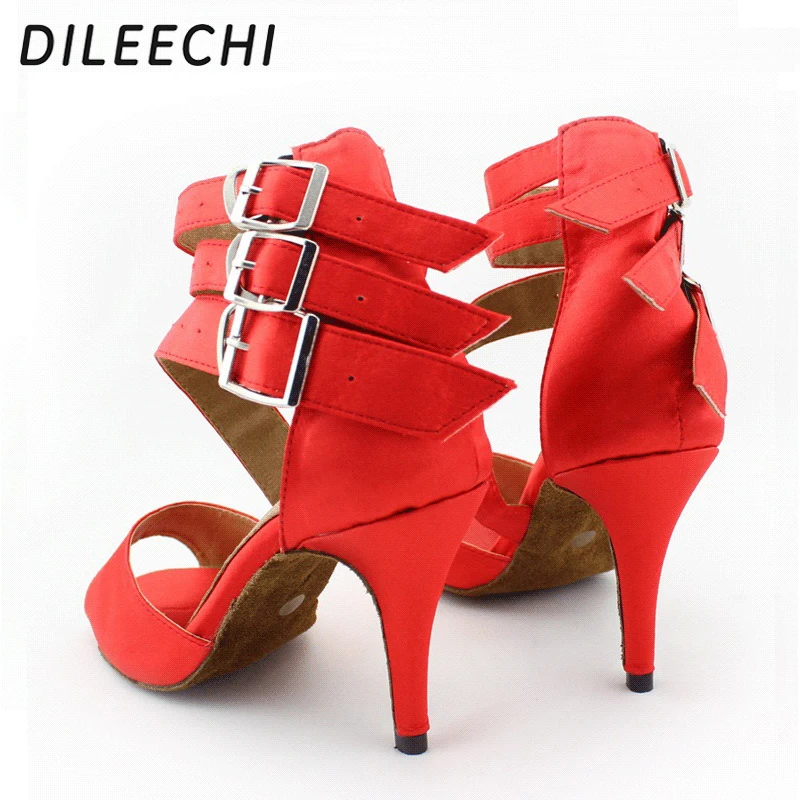 DILEECHI/Красная атласная танцевальная обувь для латинских танцев Женская сальсы