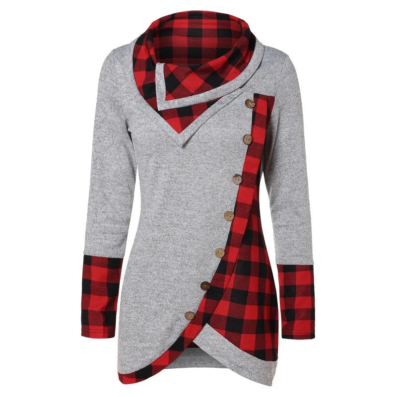 

New Womens Long Sleeve Plaid Jumper Sweatshirt Loose Casual Long-Length Hooded Hoodie Pullover Tops