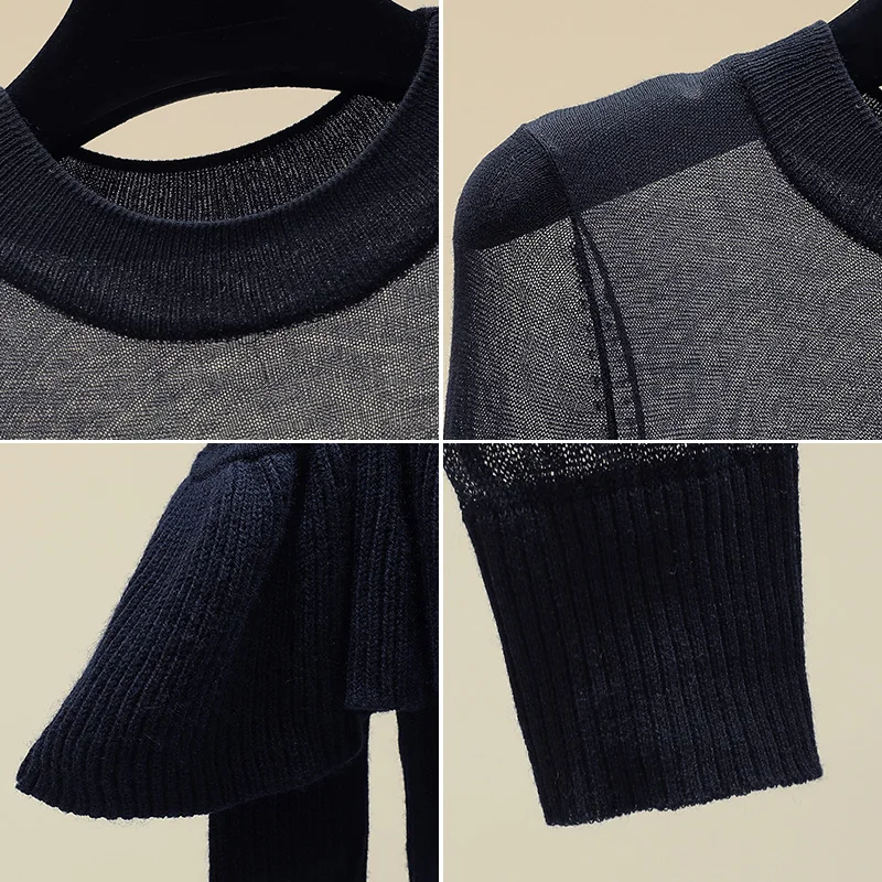 MUMUZI Mesh patchwork lazy wind pullover sweater female 2019 long sleeve new slim slimming ruffled bottoming shirts | Женская одежда