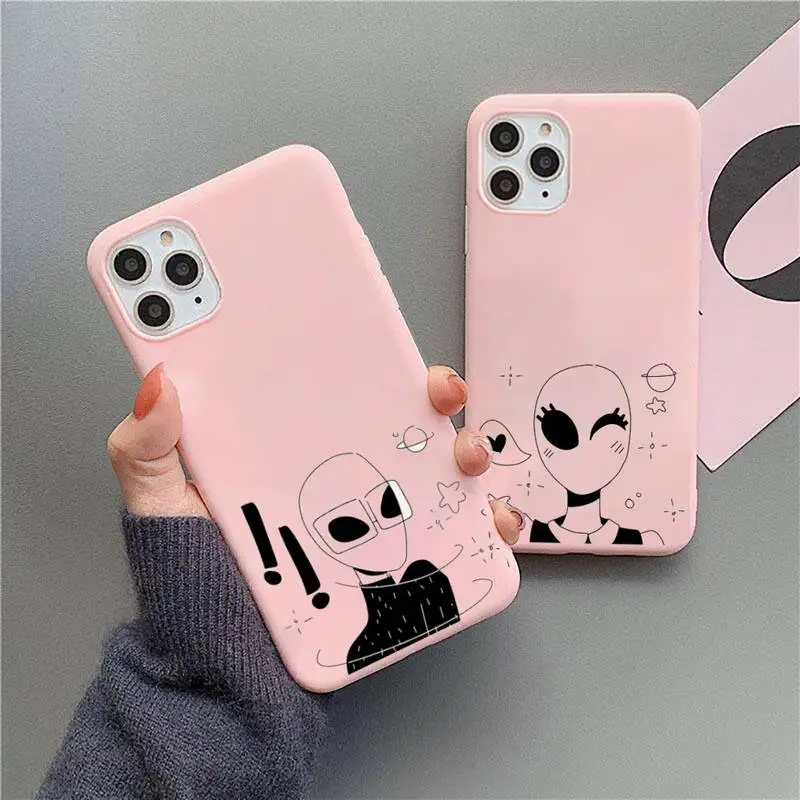 

Cartoon alien space Phone Case Candy Color for iPhone 6 6S 7 8 11 12 XS X SE 2020 XR mini pro Plus MAX mobile bags