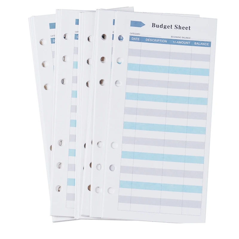 

60Pcs 6-Holes Expense Tracker Budget Sheets Cash LEDger Book Money Organizer for A6 Ring Binder Budgeting Envelopes