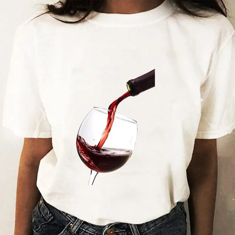 

Graphic T Top Print T-shirts Happy Sweet Wine New Fashion Women Cartoon Shirt Stylish Short Sleeve Regular Female Tee T-Shirt