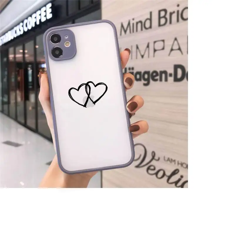 

lack Simple Lines Love Heart luxury Phone Cases shell matte transparent For iphone 7 8 11 12 plus mini x xs xr pro max cover