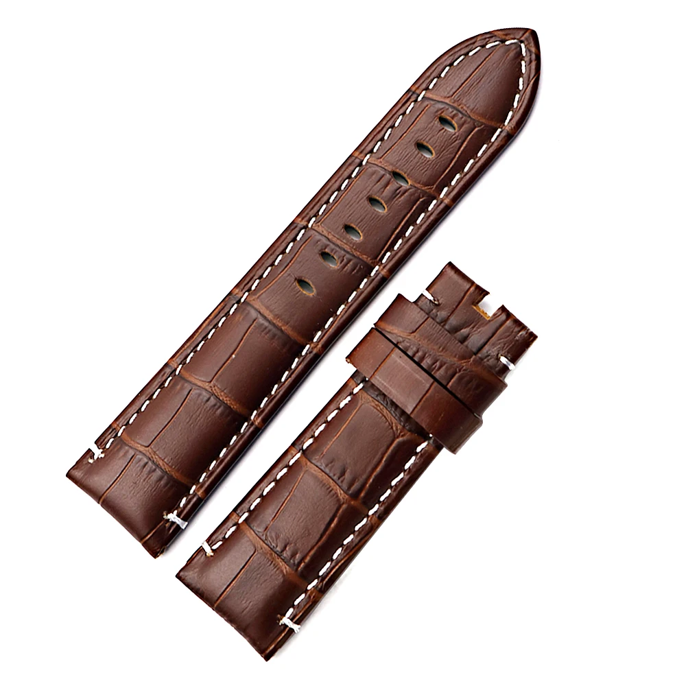 CARLYWET 22 24mm Top Luxury Leather VINTAGE Real Calf Crocodile Grain Thick Wrist Watch Band Belt Silver Black Clasp For Panerai