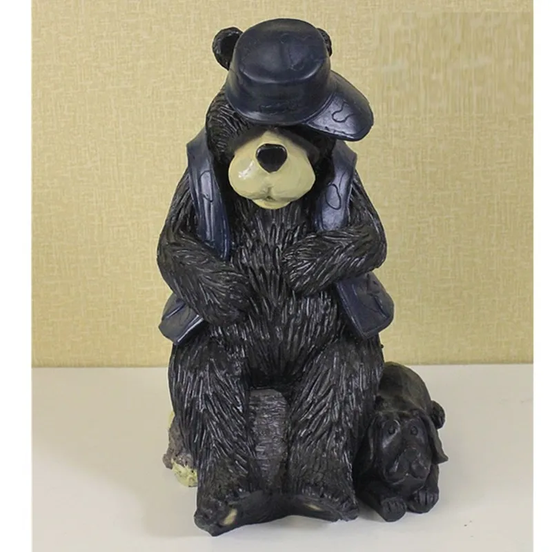 

Черный медведь и собака скульптура шапка Статуэтка медведя изделия из смолы Американский фигурка животного офис украшения R5308