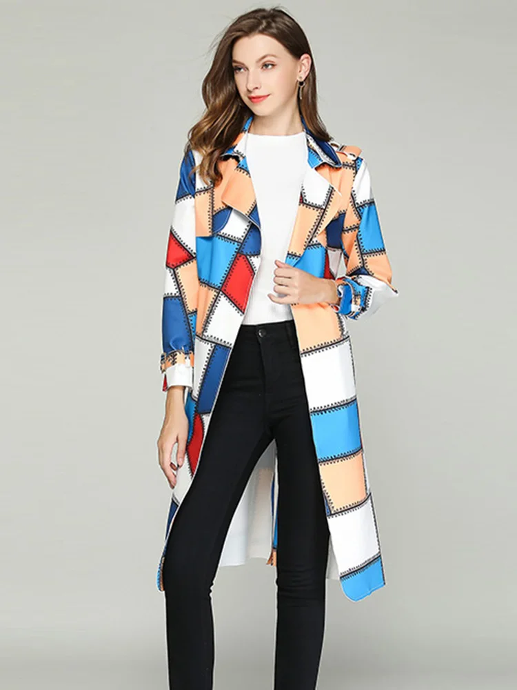 Женские плащи плащ весна осень 2020 принтом британский стиль ветровка