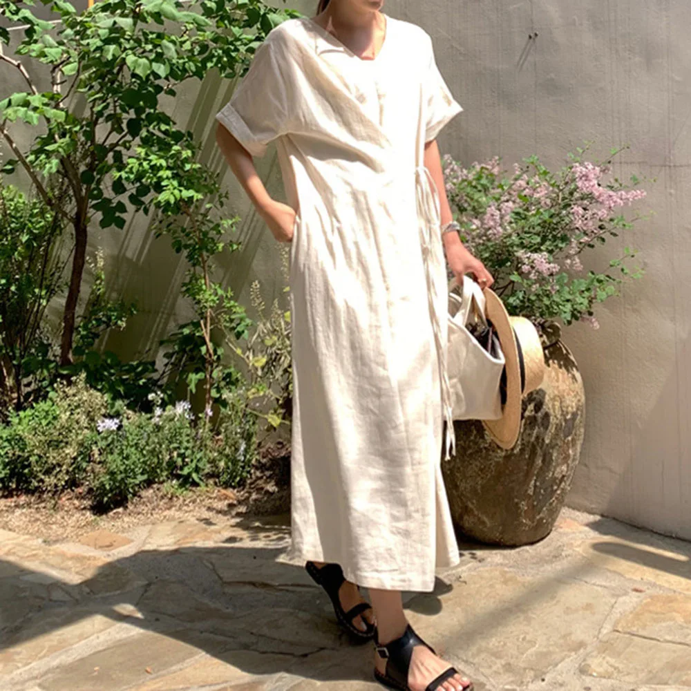 Женское длинное платье в корейском и японском стиле повседневное свободное