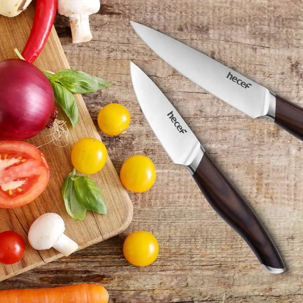 Набор ножей Hecef 15 шт. с блоком из дерева акации премиум-класса коричневый | Дом и