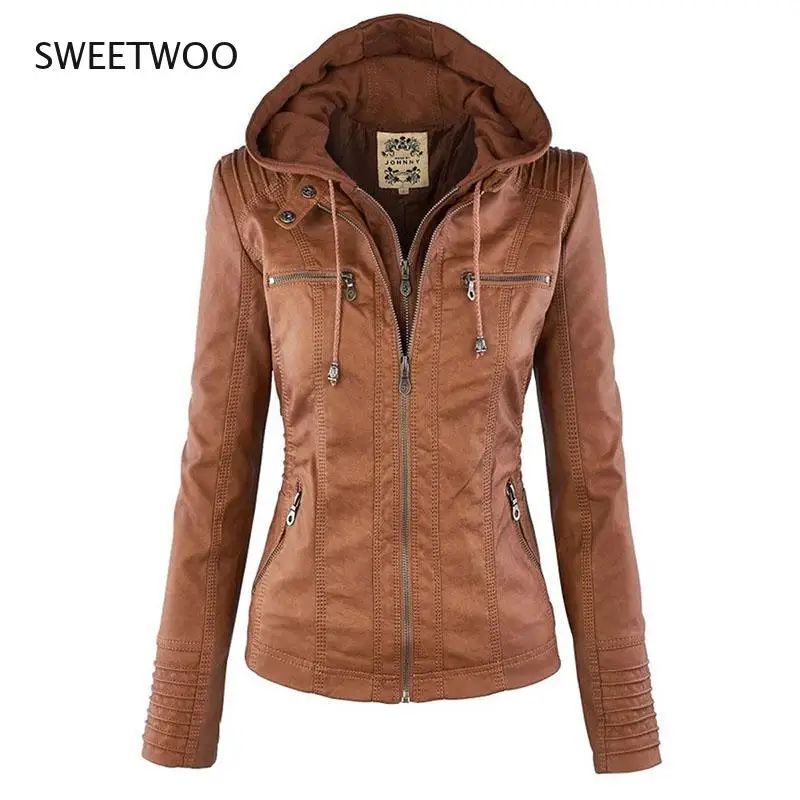 Faux Leather Jacket Women 2021 Basic Jacket Coat Female Winter Motorcycle Jacket Faux Leather Suede PU Zipper Hoodies Outerwear