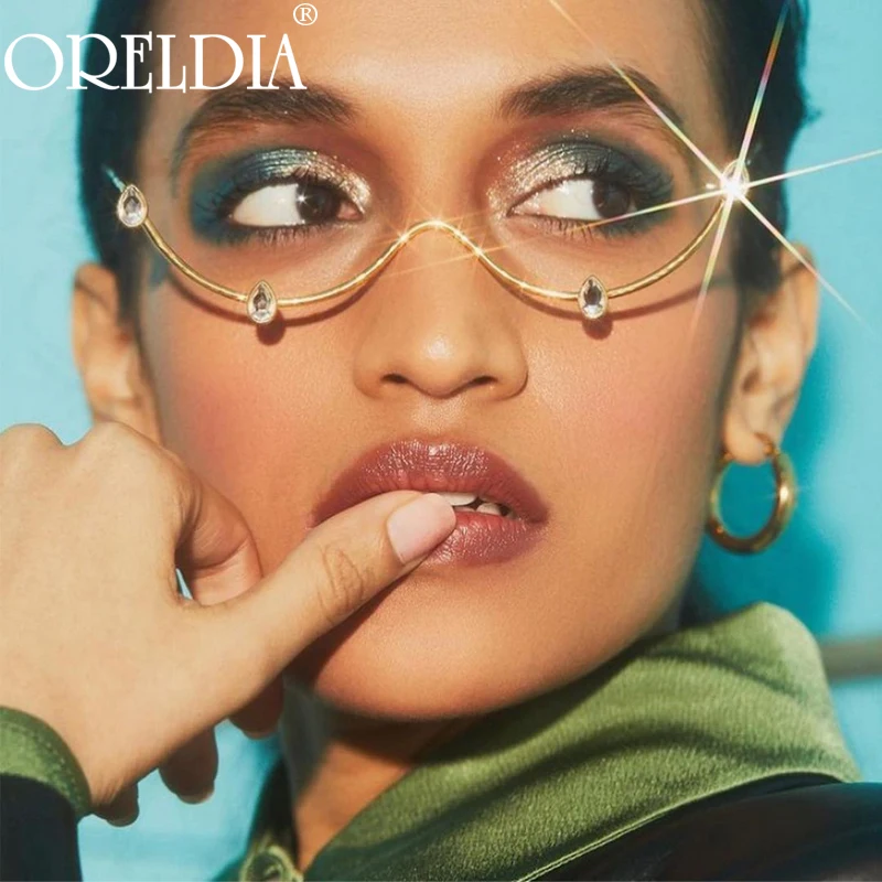 Модные очки со стразами рамки сплава женские солнцезащитные с плоскими стеклами