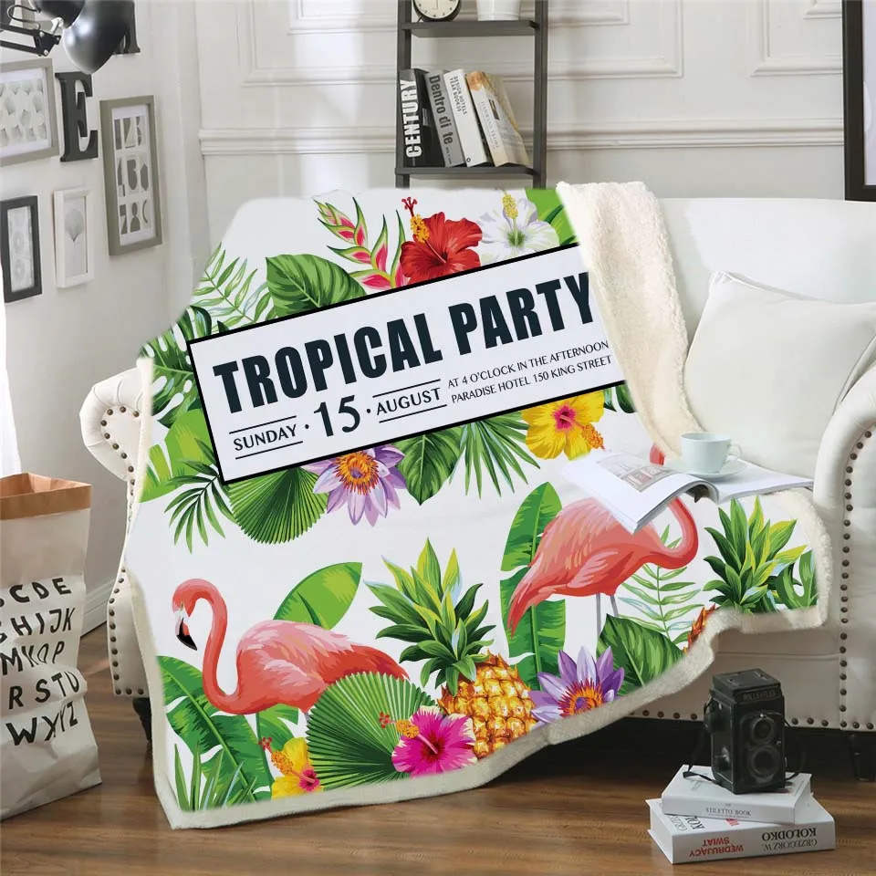 

3D Printed Tropical Flamingos Plush Winter Throw Blanket for Sofa Noble Bedding Sherpa Blanket Kids Gift Weight Blanket Dropship