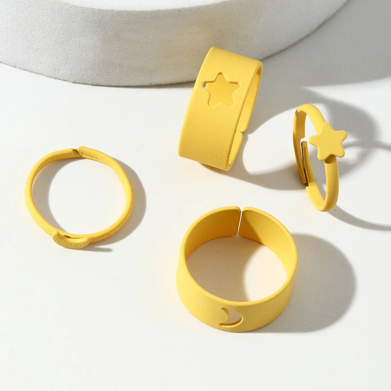 

Punk Colorful Fashion Hollow Star and Moon Opening Ring For Lovers Couples Women Men Hollow Rings Set Anniversary Gifts Jewelry