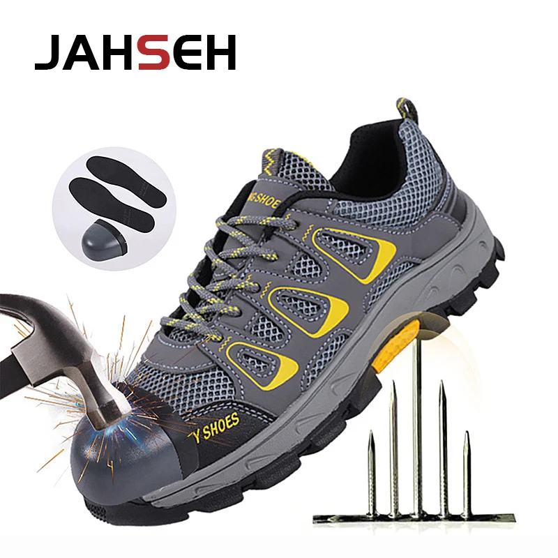 

Outdoor Mens Steel Toe Cap Safety Work Shoes Men Puncture Proof Construction Safety Combat Shoes Summer Breathable Hiking Shoes
