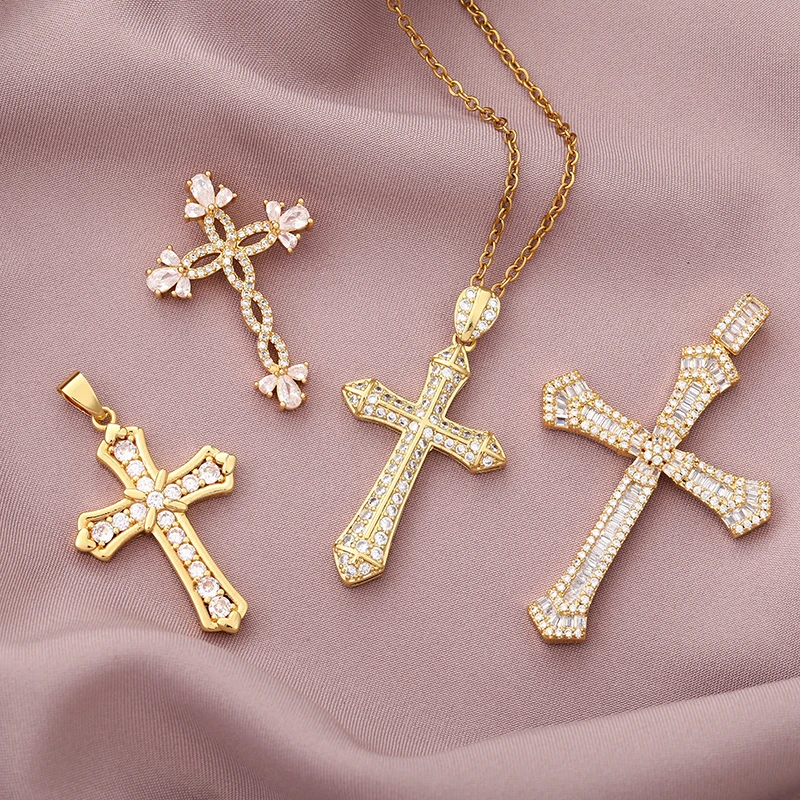 Цепочка с кулоном в виде Креста из нержавеющей стали фианитом | Украшения и