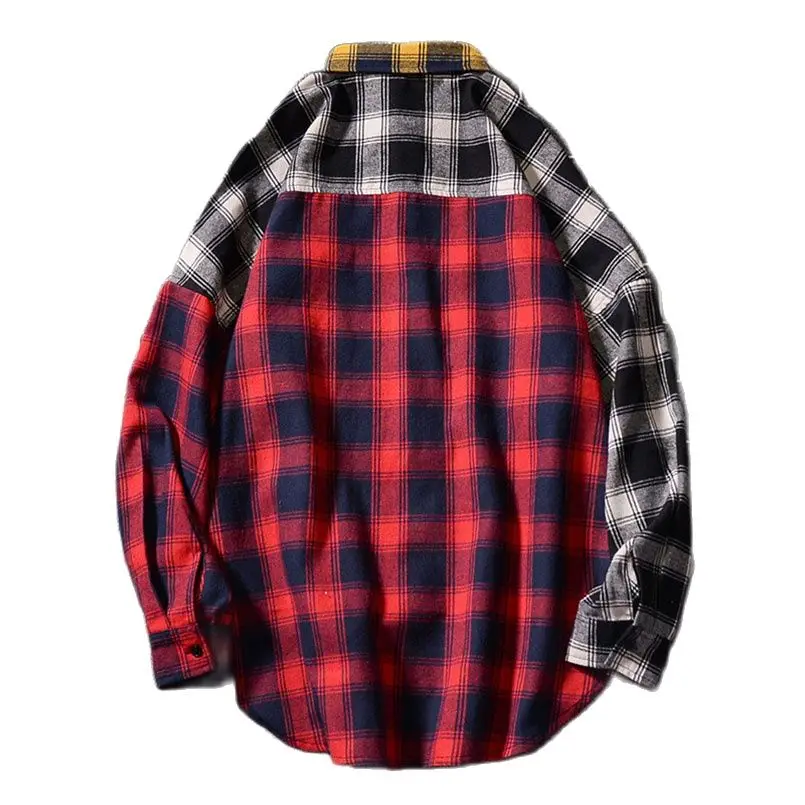 Рубашка мужская в клетку с длинным рукавом стиле хип-хоп | Мужская одежда